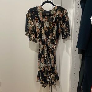 Reformation mini wrap dress floral black